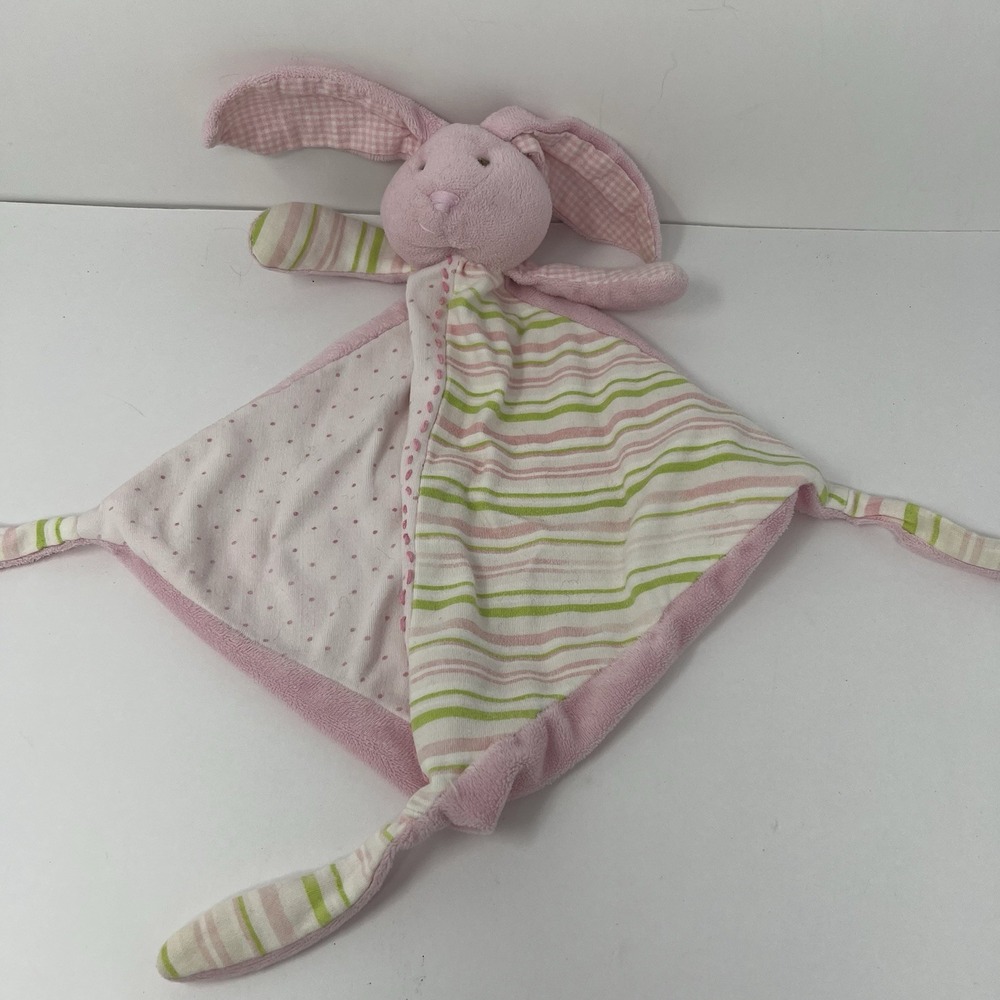 Maison Chic Security Blanket Small Pink Bunny Rabbit Lovey Stripes Polka Dots